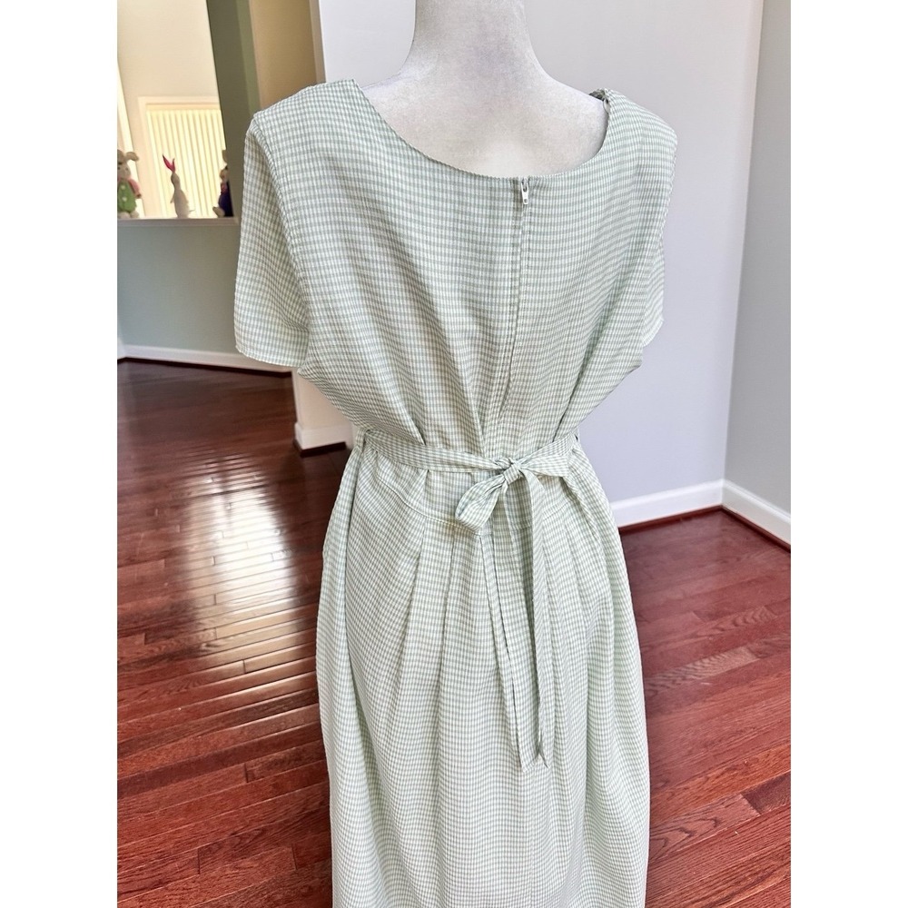 Erika Studio Sage Green Gingham Picnic‎ Embroidered Floral Tie Back Maxi Dress - Picture 5 of 12